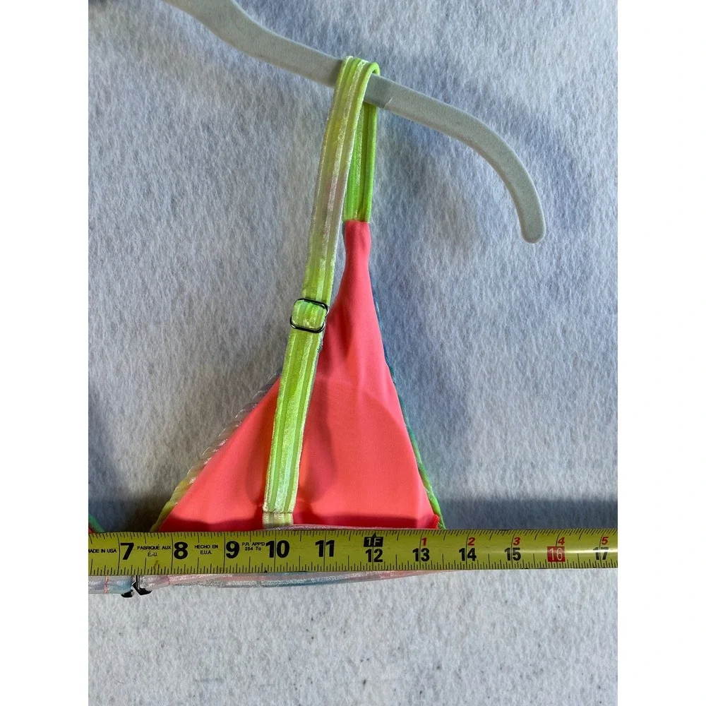 Dippin Daisy's‎ Revibe Ribbed Velvet Light Neon Tie Dye Triangle Bikini Top M